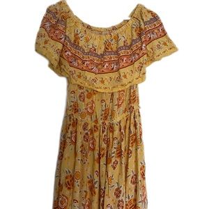 Warm colored floral off the shoulder maxi dress